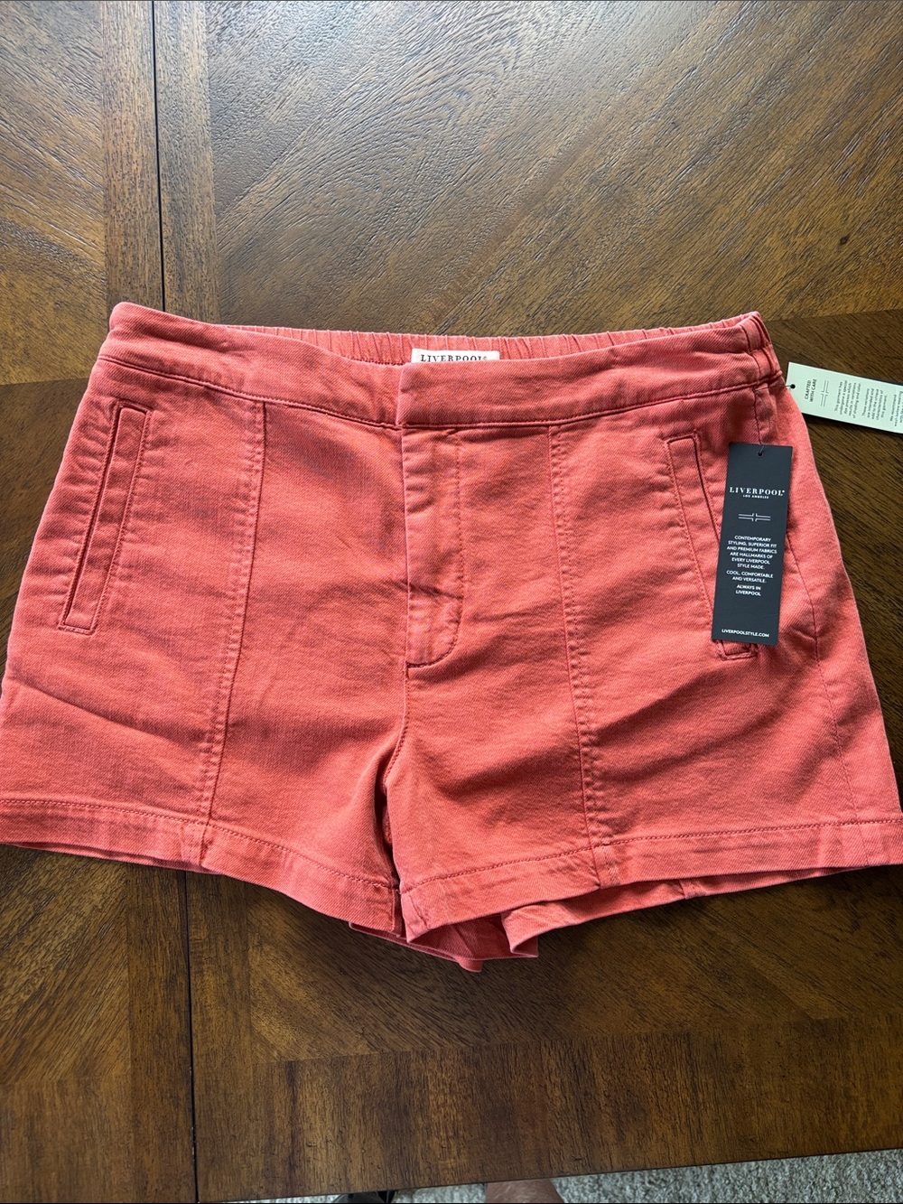 Liverpool Coral High-Waist Pull-On Shorts
